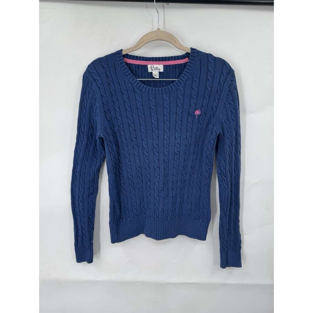 VTG Lilly Pulitzer Cable Knit Y2K Sweater Women Medium Blue Preppy Retro 1980s